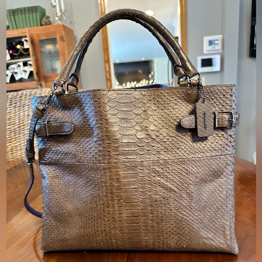 Coach Snake Skin Bag Brown with Purple interior